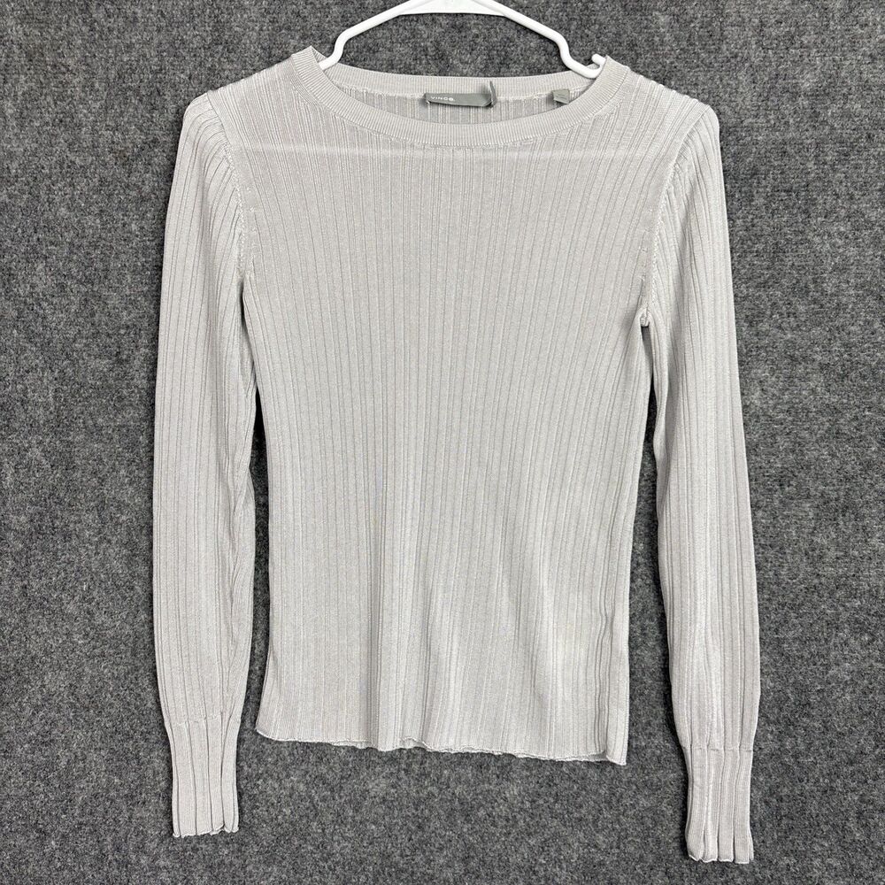Vince Knit Top Blouse  Womens S Gray Ribbed Silky chic Glam party